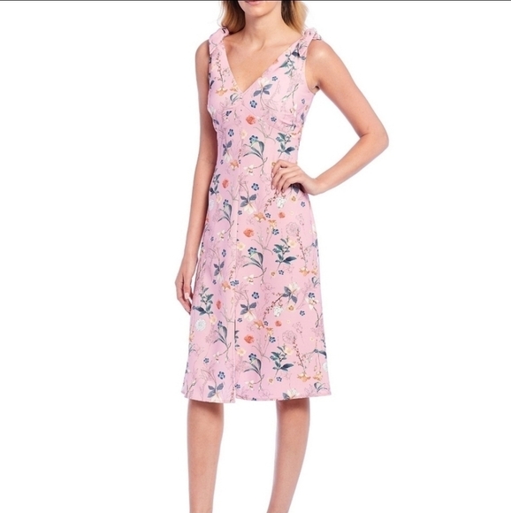 Gianni Bini floral Shoulder Bow Tie dress Pink 2 - Picture 12 of 12